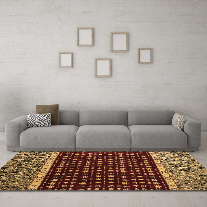 Machine Washable Abstract Brown Modern Rug in a Living Room,, wshabs4638brn