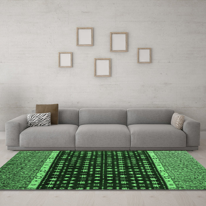 Machine Washable Abstract Emerald Green Modern Area Rugs in a Living Room,, wshabs4638emgrn