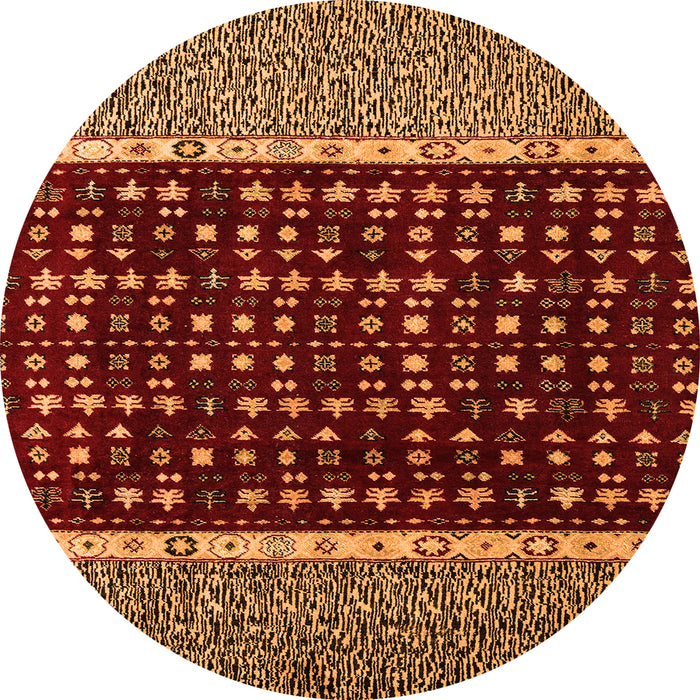 Round Machine Washable Abstract Orange Modern Area Rugs, wshabs4638org