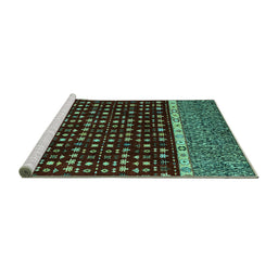 Sideview of Machine Washable Abstract Turquoise Modern Area Rugs, wshabs4638turq
