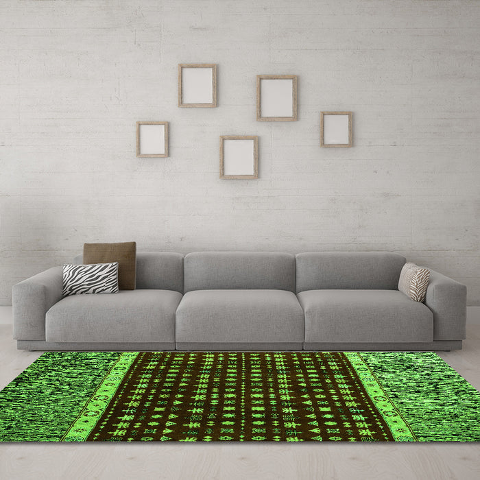 Machine Washable Abstract Green Modern Area Rugs in a Living Room,, wshabs4638grn