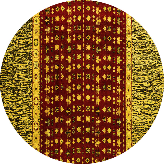 Round Machine Washable Abstract Yellow Modern Rug, wshabs4638yw