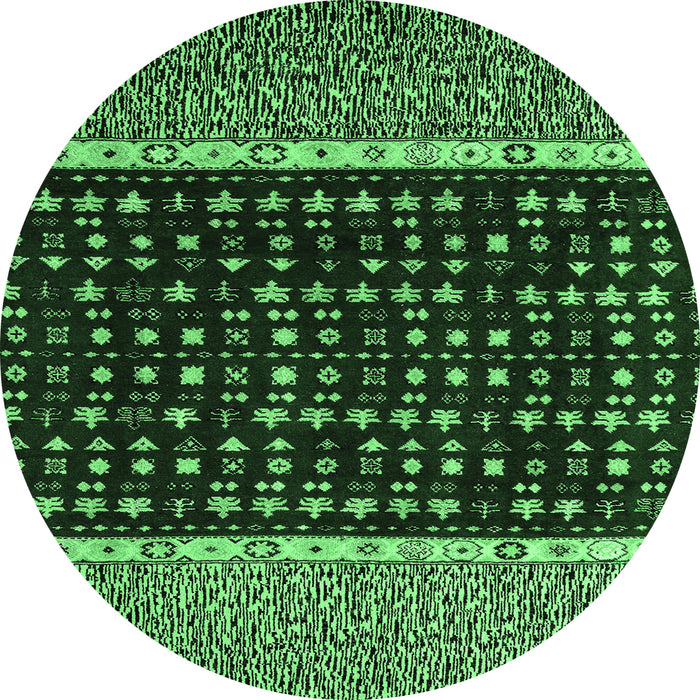 Round Machine Washable Abstract Emerald Green Modern Area Rugs, wshabs4638emgrn