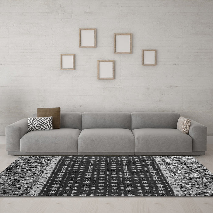 Machine Washable Abstract Gray Modern Rug in a Living Room,, wshabs4638gry