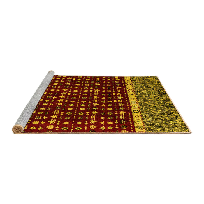 Sideview of Machine Washable Abstract Yellow Modern Rug, wshabs4638yw