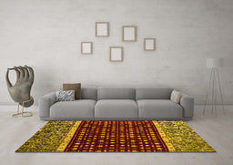 Machine Washable Abstract Yellow Modern Rug in a Living Room, wshabs4638yw
