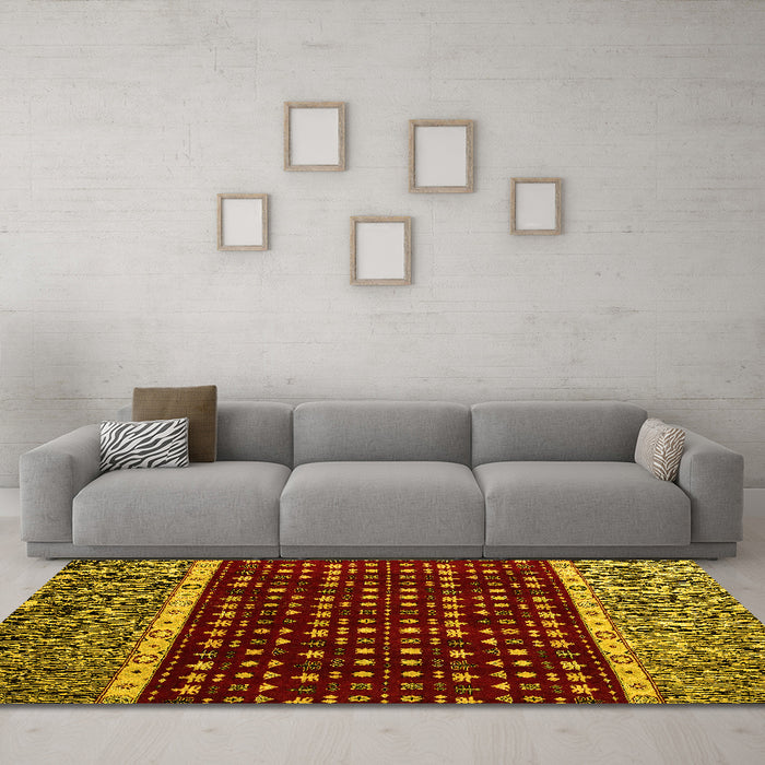 Machine Washable Abstract Yellow Modern Rug in a Living Room, wshabs4638yw