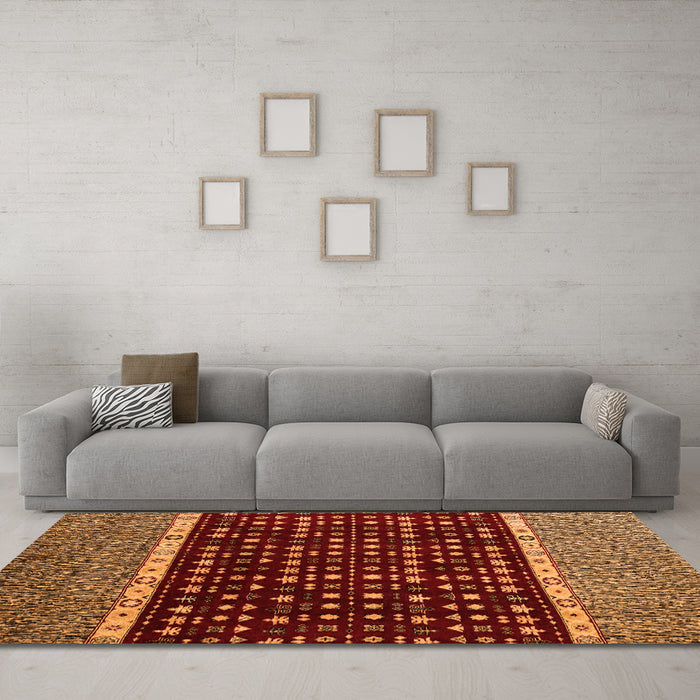Machine Washable Abstract Orange Modern Area Rugs in a Living Room, wshabs4638org