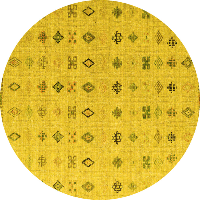 Round Machine Washable Solid Yellow Modern Rug, wshabs4639yw