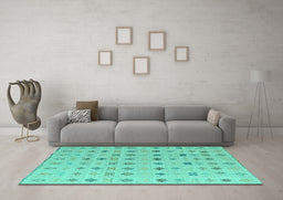 Machine Washable Solid Turquoise Modern Area Rugs in a Living Room,, wshabs4639turq