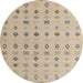 Round Abstract Brown Solid Rug, abs4639