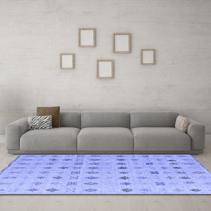 Machine Washable Solid Blue Modern Rug in a Living Room, wshabs4639blu