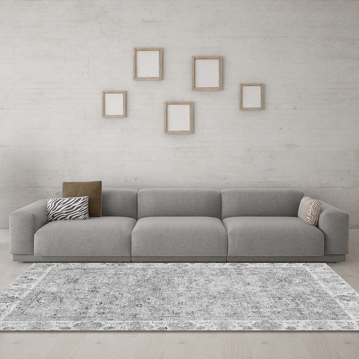 Machine Washable Abstract Gray Modern Rug in a Living Room,, wshabs463gry