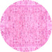 Round Machine Washable Abstract Pink Modern Rug, wshabs463pnk