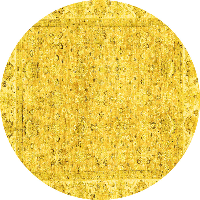 Round Machine Washable Abstract Yellow Modern Rug, wshabs463yw
