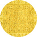 Round Machine Washable Abstract Yellow Modern Rug, wshabs463yw