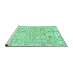 Sideview of Machine Washable Abstract Turquoise Modern Area Rugs, wshabs463turq