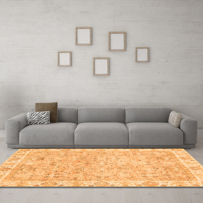 Machine Washable Abstract Orange Modern Area Rugs in a Living Room, wshabs463org