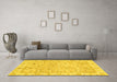 Machine Washable Abstract Yellow Modern Rug in a Living Room, wshabs463yw