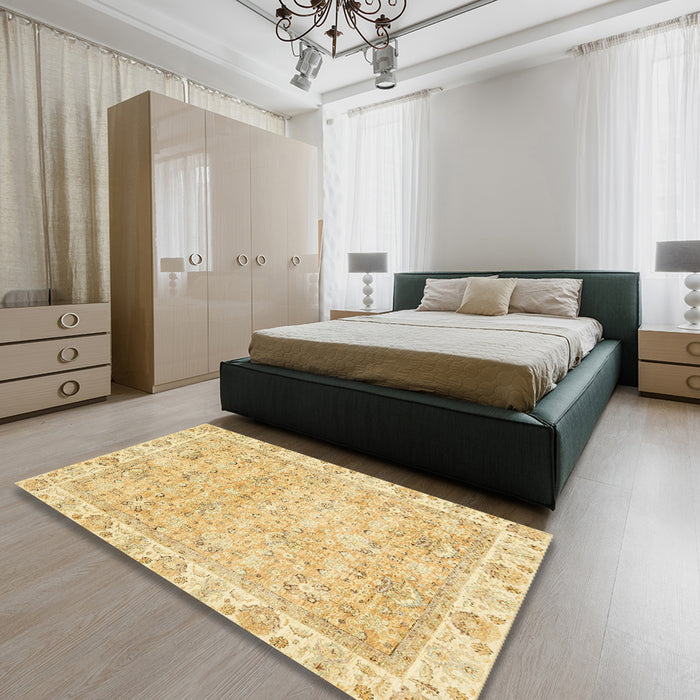 Abstract Yellow Modern Rug in a Bedroom, abs463