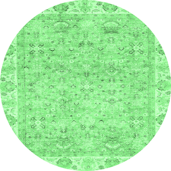 Round Machine Washable Abstract Emerald Green Modern Area Rugs, wshabs463emgrn