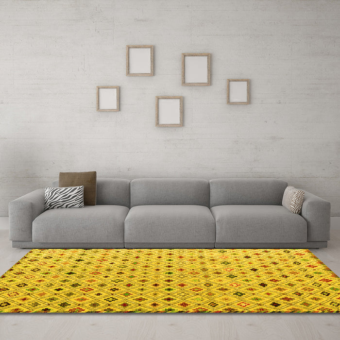 Machine Washable Abstract Yellow Modern Rug in a Living Room, wshabs4640yw