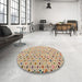 Round Abstract Gold Brown Modern Rug in a Office, abs4640