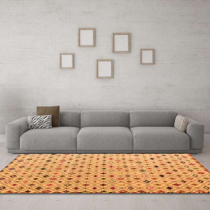Machine Washable Abstract Orange Modern Area Rugs in a Living Room, wshabs4640org