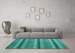 Machine Washable Abstract Turquoise Modern Area Rugs in a Living Room,, wshabs4641turq