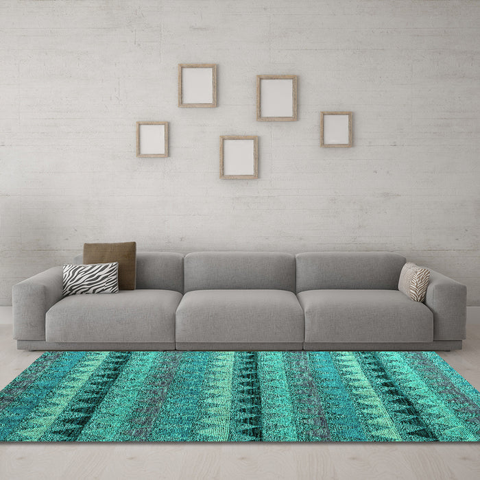 Machine Washable Abstract Turquoise Modern Area Rugs in a Living Room,, wshabs4641turq