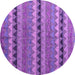 Round Machine Washable Abstract Purple Modern Area Rugs, wshabs4641pur