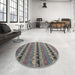 Round Machine Washable Abstract Dark Gray Rug in a Office, wshabs4641