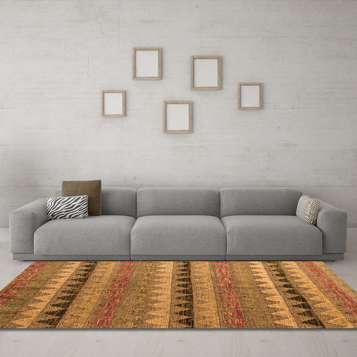 Machine Washable Abstract Orange Modern Area Rugs in a Living Room, wshabs4641org