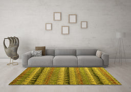 Machine Washable Abstract Yellow Modern Rug in a Living Room, wshabs4641yw