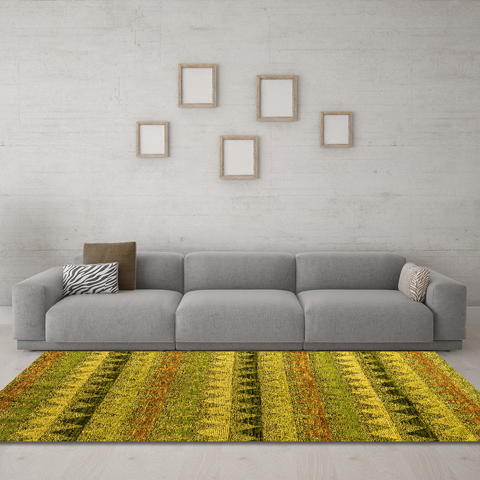 Machine Washable Abstract Yellow Modern Rug in a Living Room, wshabs4641yw