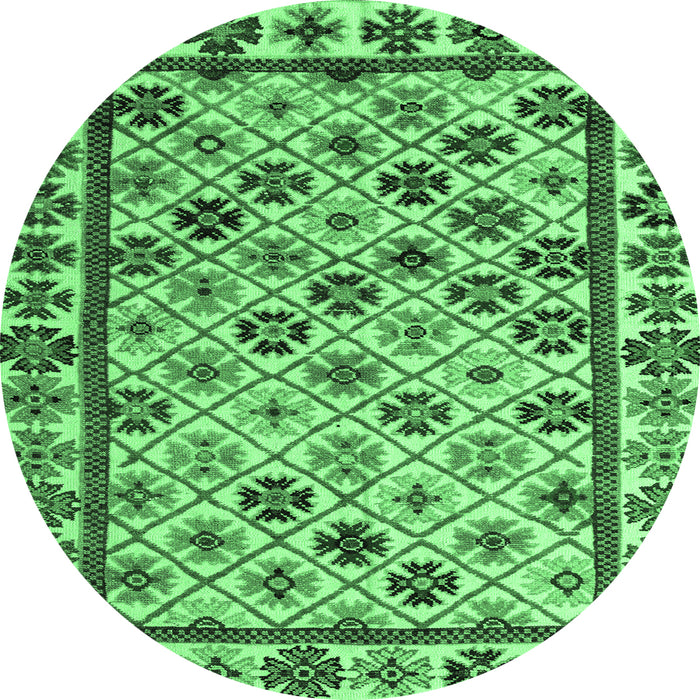 Round Machine Washable Abstract Emerald Green Modern Area Rugs, wshabs4642emgrn