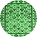 Round Machine Washable Abstract Emerald Green Modern Area Rugs, wshabs4642emgrn