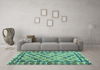 Machine Washable Abstract Turquoise Modern Rug, wshabs4642turq