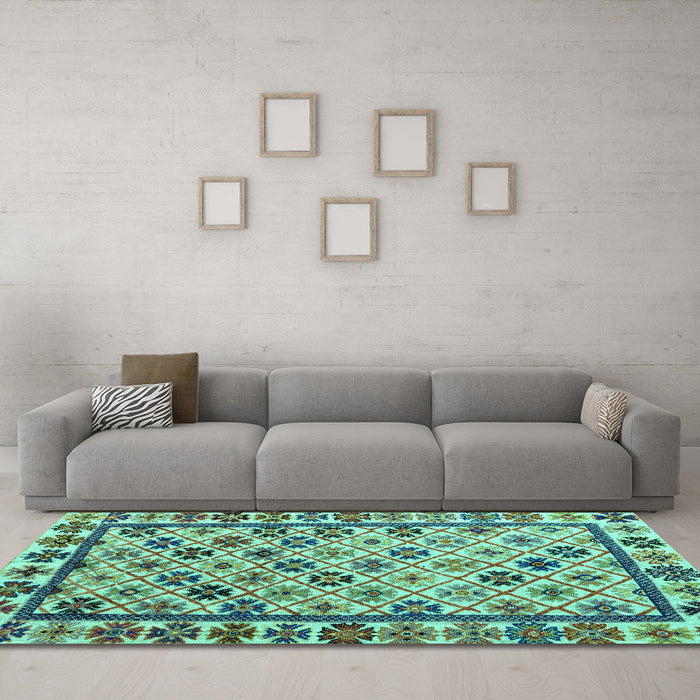 Machine Washable Abstract Turquoise Modern Area Rugs in a Living Room,, wshabs4642turq