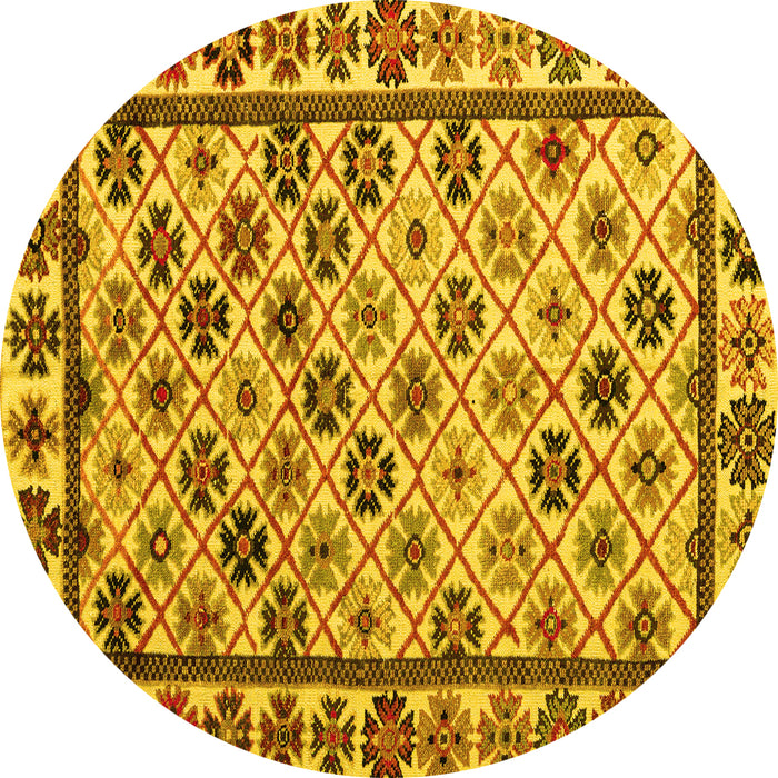 Round Machine Washable Abstract Yellow Modern Rug, wshabs4642yw