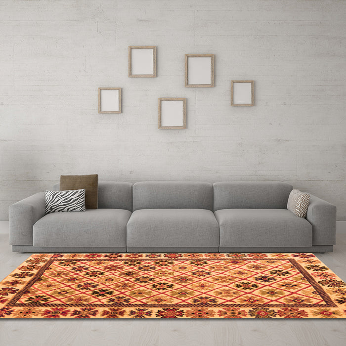 Machine Washable Abstract Orange Modern Area Rugs in a Living Room, wshabs4642org