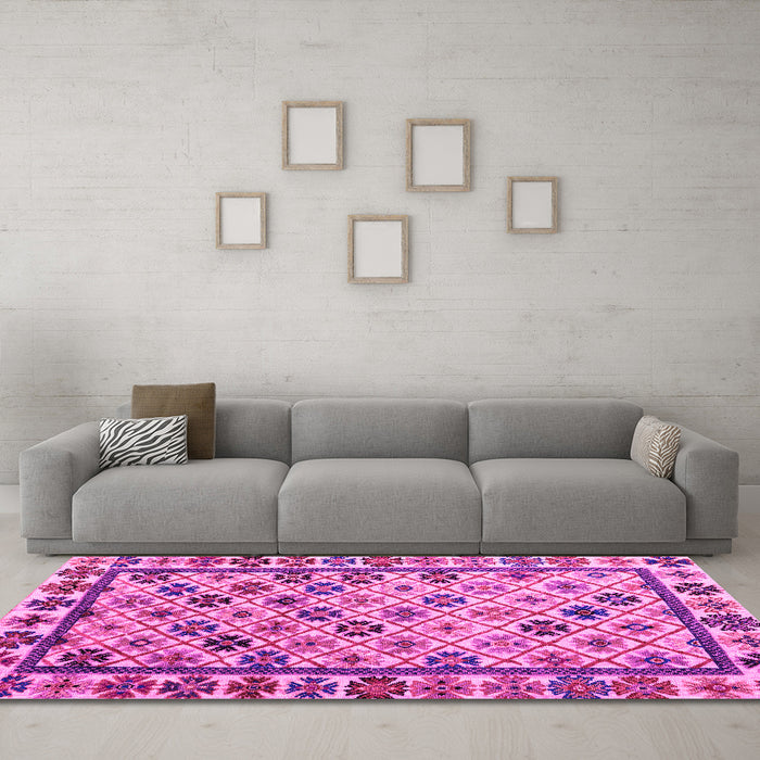 Machine Washable Abstract Pink Modern Rug in a Living Room, wshabs4642pnk