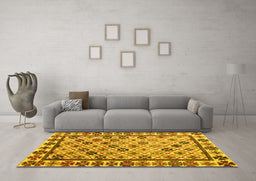 Machine Washable Abstract Yellow Modern Rug in a Living Room, wshabs4642yw