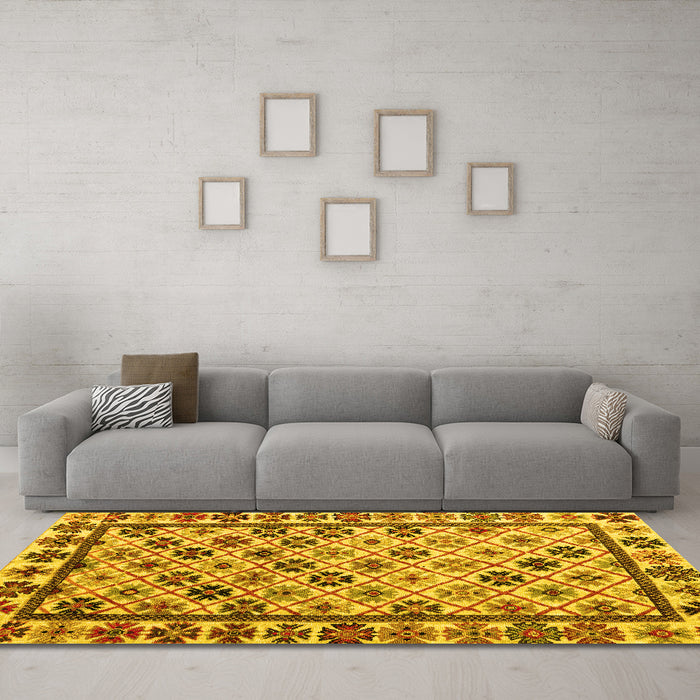 Machine Washable Abstract Yellow Modern Rug in a Living Room, wshabs4642yw