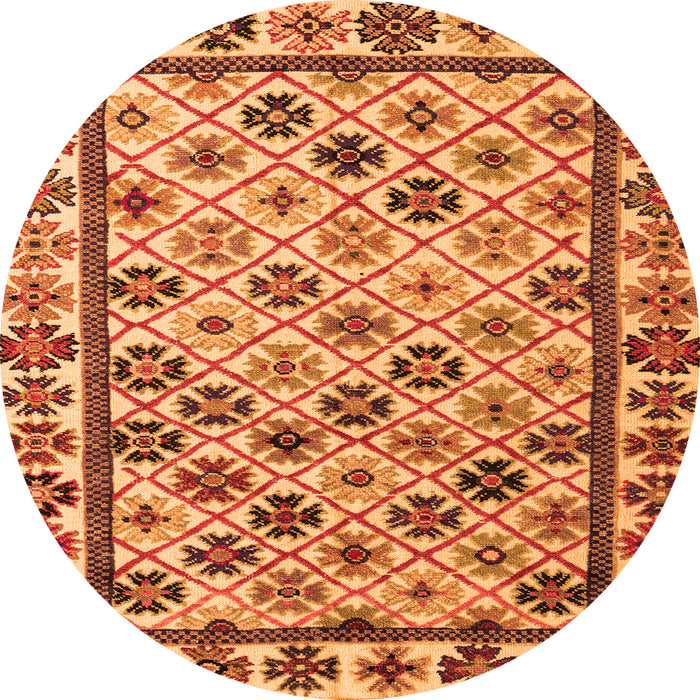 Round Machine Washable Abstract Orange Modern Area Rugs, wshabs4642org