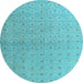 Round Machine Washable Abstract Light Blue Modern Rug, wshabs4643lblu