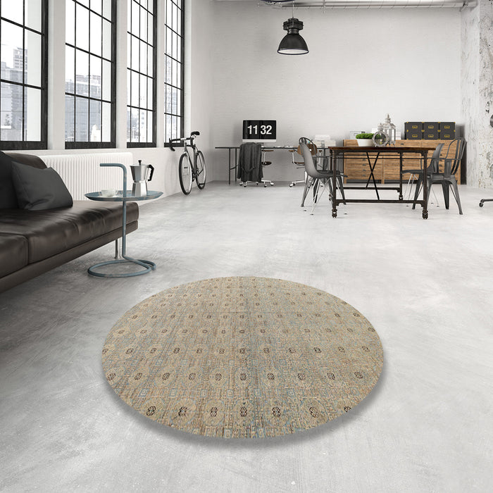 Round Machine Washable Abstract Tan Brown Rug in a Office, wshabs4643
