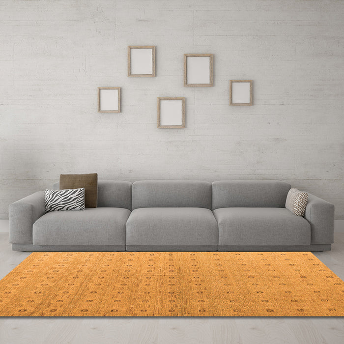 Machine Washable Abstract Orange Modern Area Rugs in a Living Room, wshabs4643org