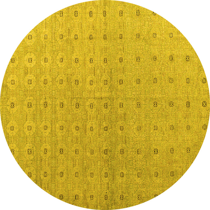 Round Abstract Yellow Modern Rug, abs4643yw