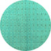 Round Machine Washable Abstract Turquoise Modern Area Rugs, wshabs4643turq